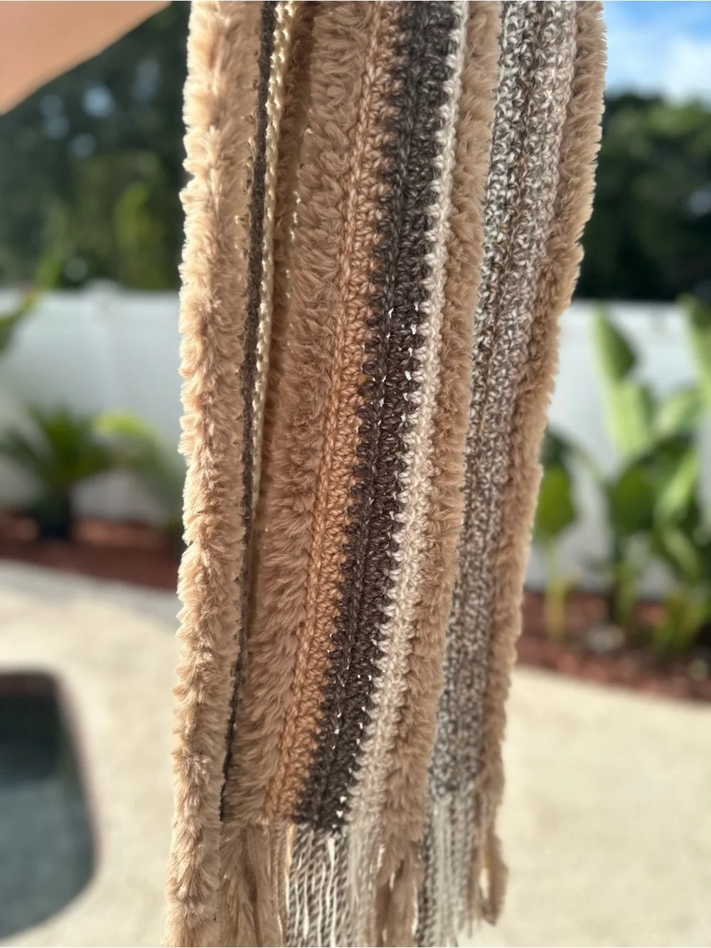 Neutral Striped Woven Throw Scarf - Beige & Taupe